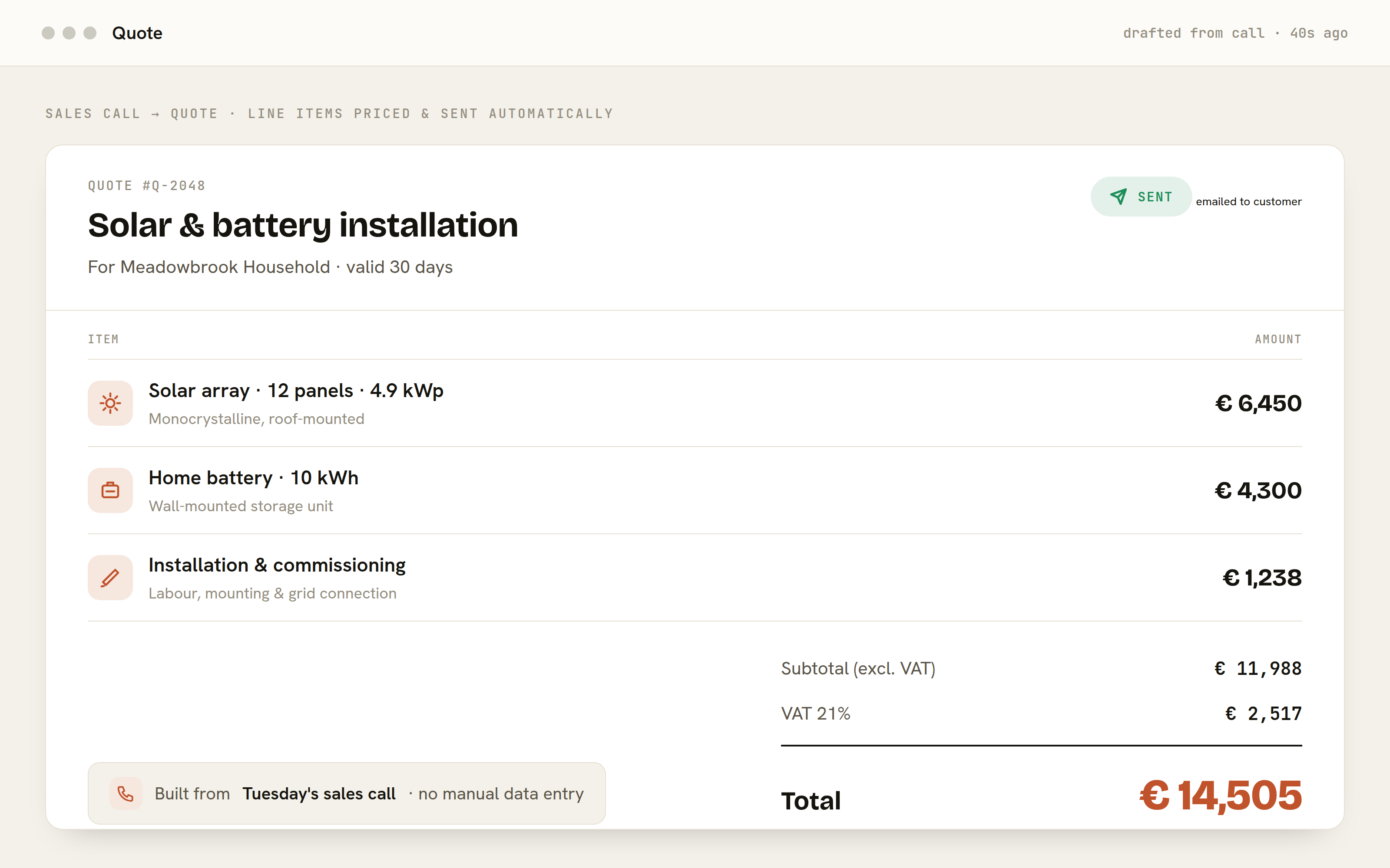 FreekEnergy — Every sales call becomes a quote, automatically
